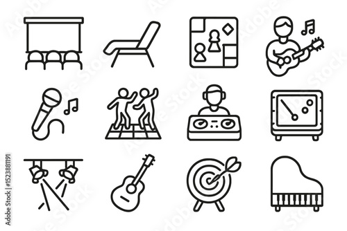 Wallpaper Mural Entertainment icons set featuring music, games, and activities Torontodigital.ca