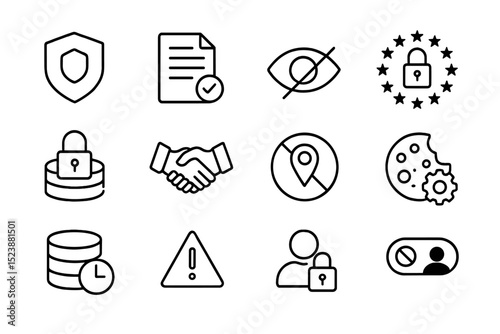Data security icons on dark background for privacy and protection