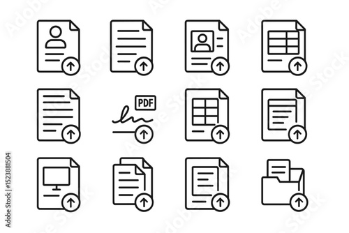 Document and file upload icons with pdf and spreadsheet symbols