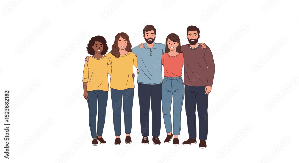 Fototapeta premium Diverse group of friends standing together arms around each other