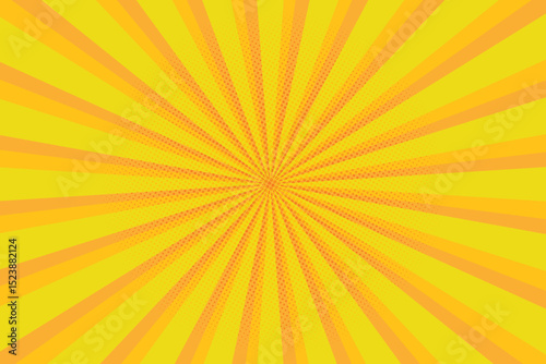 Bright yellow and orange pop art background. Comic style with halftone dots