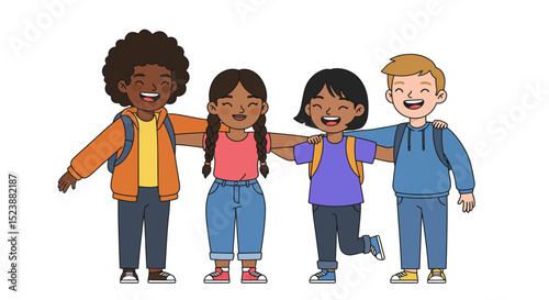 Diverse Group of Smiling Children with Backpacks ArminArm