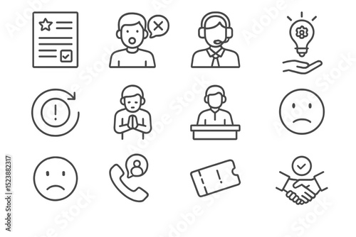 Customer support icons including help desk, communication, and feedback symbols