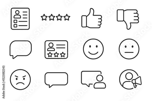 Feedback icons: ratings, emotions, comments, communication symbols