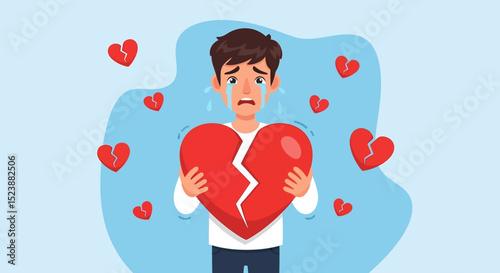 Sad Man Holding a Broken Heart