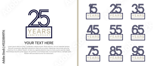 logo anniversary set. blue color with square on white background for special event