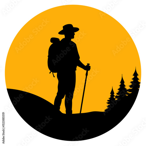 "Cute Crocodile Vector Line Art & Hiker Sunset Silhouette - Funny Animal Cartoon & Outdoor Adventure Clipart"