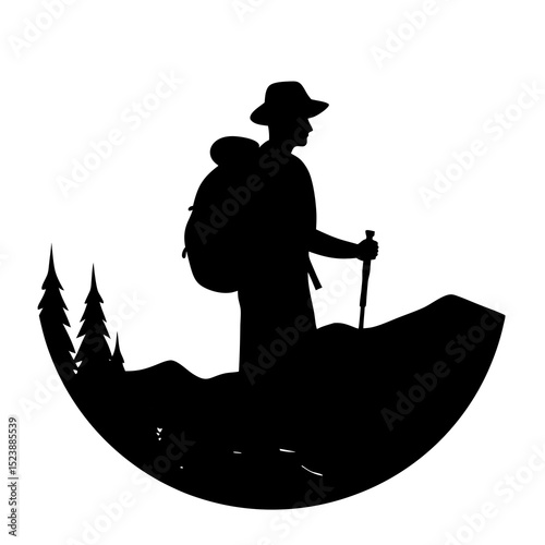 "Cute Crocodile Vector Line Art & Hiker Sunset Silhouette - Funny Animal Cartoon & Outdoor Adventure Clipart"