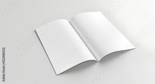 Open blank white magazine or brochure with clean pages, ready for custom design and content.