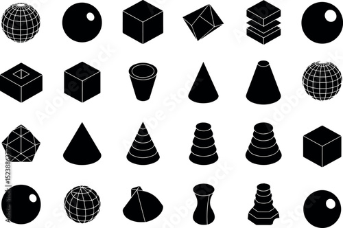 Geometric shapes collection black and white icons