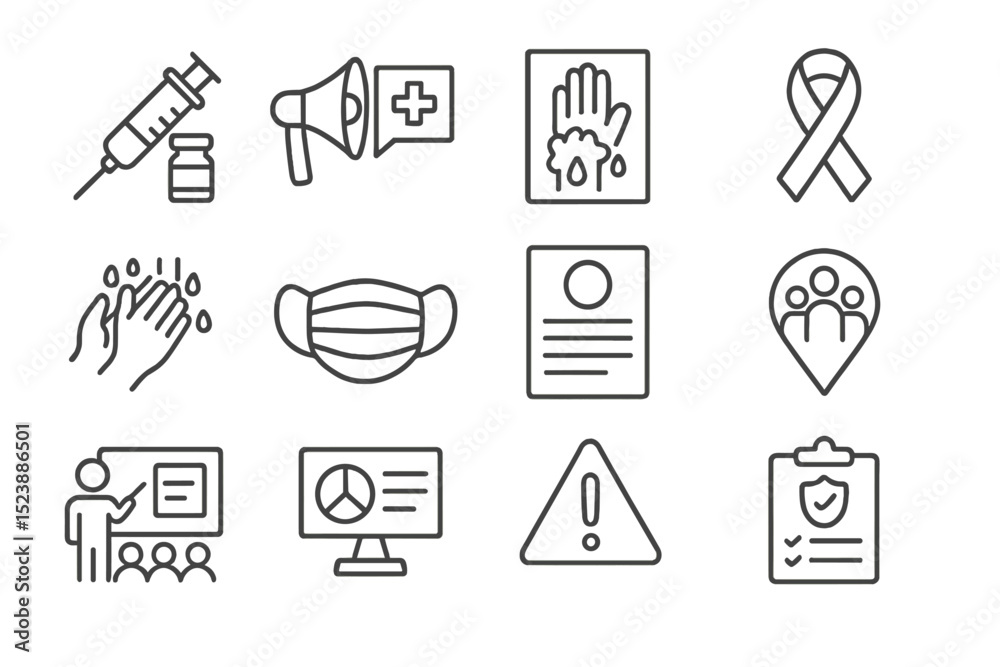 Fototapeta premium Healthcare and safety icons: vaccine, hygiene, and awareness symbols