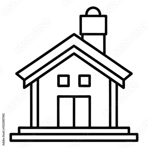 Minimalist outline illustration of a house with chimney and simple geometric forms for home decor