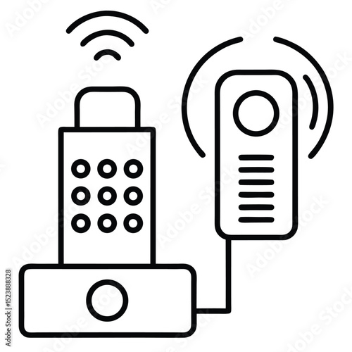 Modern smart home security system illustration depicting remote control and receiver using line art