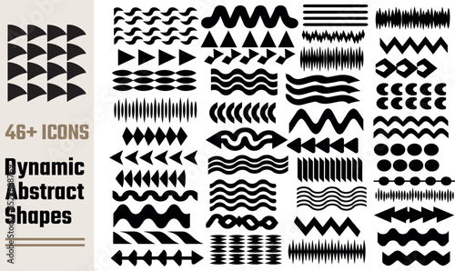 46 plus dynamic abstract black shapes icons vector set