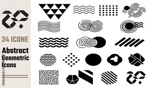 Twenty four abstract geometric icons black and white design elements
