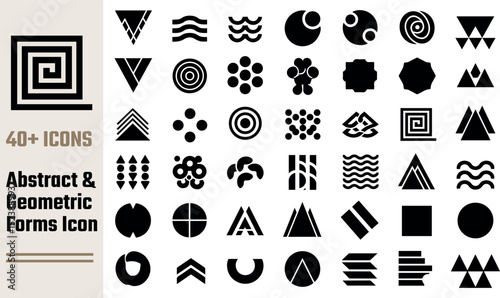 Abstract geometric forms icons set black minimalist design