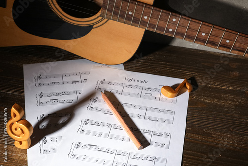 Music sheets, note signs, p...