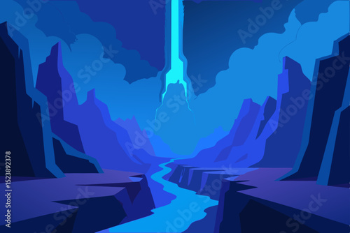 Mystical Blue Mountain Valley A Digital Painting of a Serene Landscape