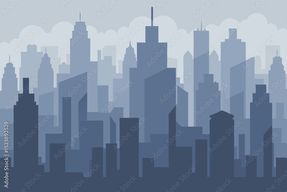 Misty Metropolis A Silhouetted Cityscape Illustration Misty Metropolis A Silhouetted Cityscape Illustration