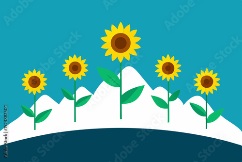 Sunflowers Blooming Over Snowy Mountains A Vibrant Summer Scene