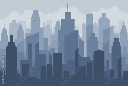 Misty Metropolis A Silhouetted Cityscape Illustration