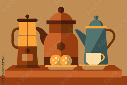 Vintage hot tea pot and cup icon design illustration