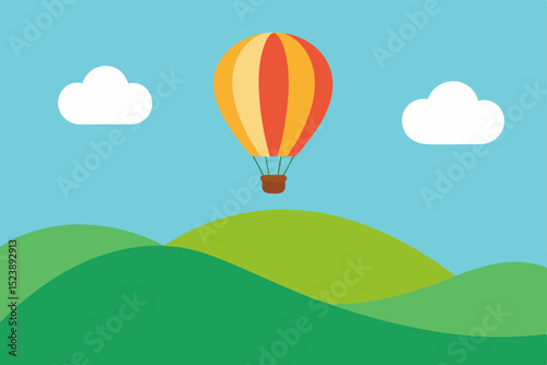 Colorful hot air balloons fly across a summer sky, offering a fun, adventurous travel illustration