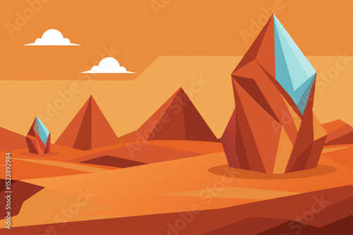 Egyptian pyramids in the desert landscape at sunset, a vector illustration of ancient history and nature