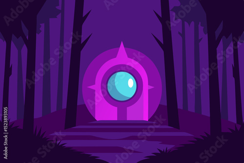 Spooky Halloween night vector illustration with a haunted house, full moon, and silhouetted trees against a dark, scary sky