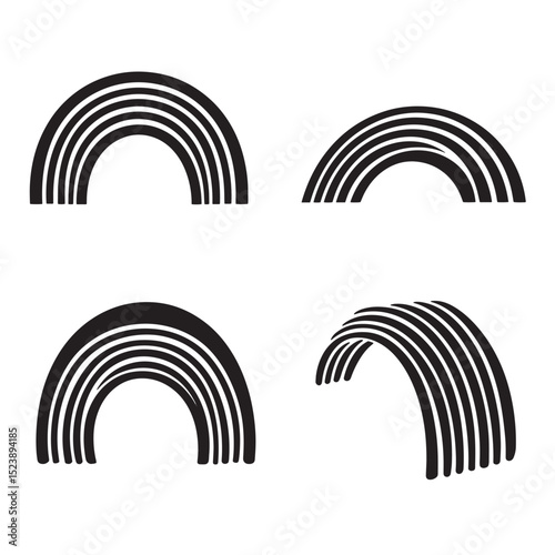 Collection of abstract rainbow silhouettes in various angles and perspective designs