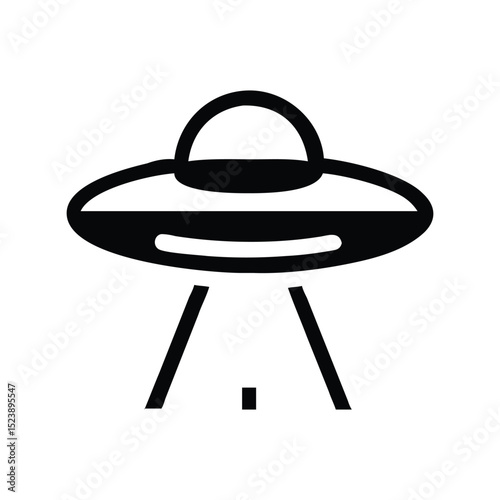 UFO icon vector. Alien spaceship silhouette, flying saucer, extraterrestrial craft, sci-fi, and mysterious space object symbol

