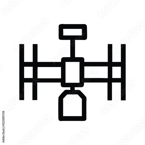 Space station icon vector. Orbital spacecraft symbol, space habitat, scientific research module, astronaut base, and cosmos structure

