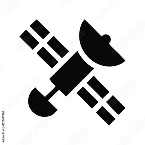Satellite icon vector. Space communication device symbol, orbiting spacecraft, GPS technology, global connectivity, and signal icon

