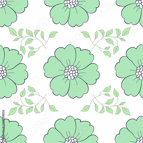 Seamless Mint Green Floral Pattern Light Leaves Twigs 