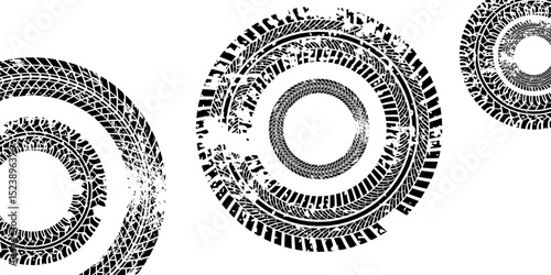 Auto tire tread grunge element. Car and motorcycle tire pattern, wheel tyre tread track. Black tyre print.