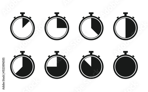 Set of round clocks faces showing different time. Vector illustration.