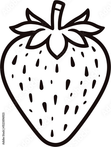 minimalist black outline icon: single elegant strawberry on white background, fresh food symbol, adobe stock best seller concept.