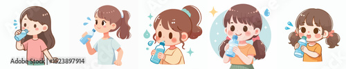 Vector of a little girl drinking.