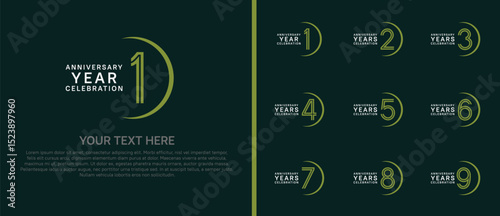 logo anniversary set. white and green color with swoosh on green background for special event