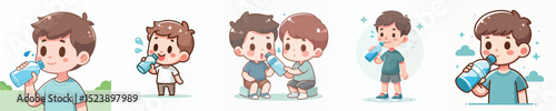 Vector of a little boy drinking.