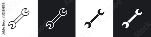 Wrench icons in flat and thin stroke style