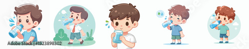 Vector of a little boy drinking.