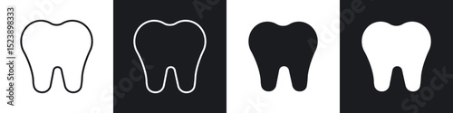 Tooth icons in flat and thin stroke style