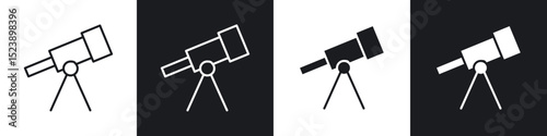 Telescope icons in flat and thin stroke style