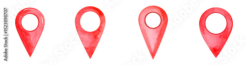 Watercolor Red Location Pin PNG set, Transparent background