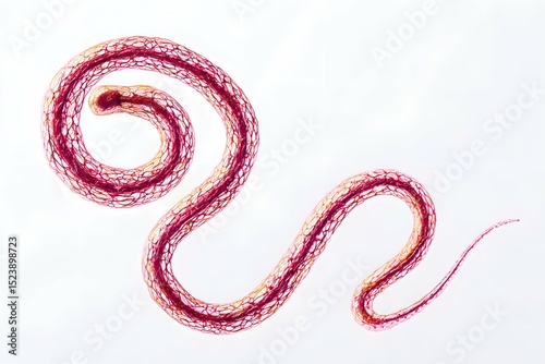 Ultra-detailed microscopic view of tiny, notorious pinworm against spotless white background. photo