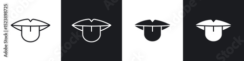 Tongue icons in flat and thin stroke style