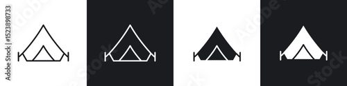 Tent icons in flat and thin stroke style