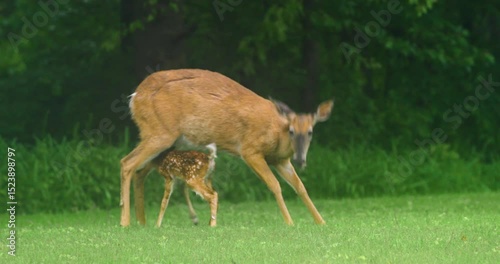 Baby Deer Running to Mother to Feed