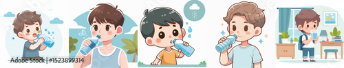 Vector of a little boy drinking.